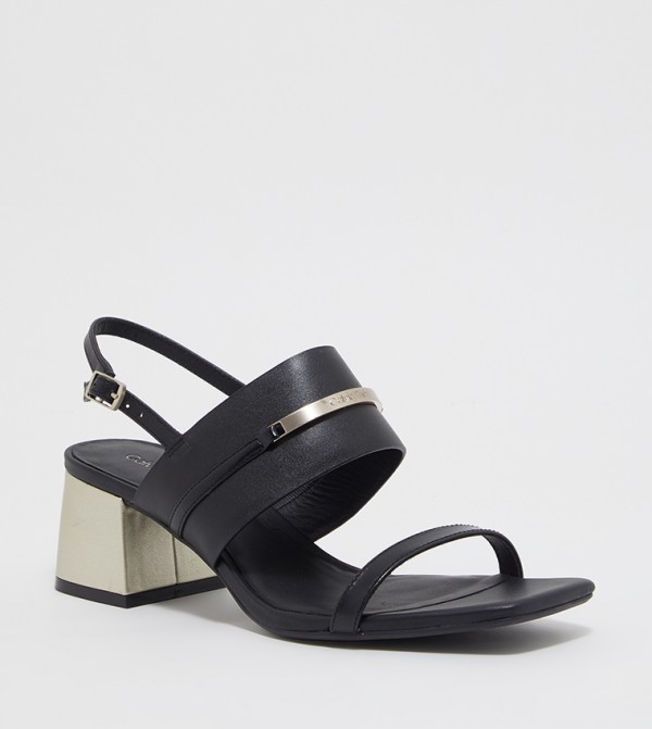 Metal Accent Block Heel Sandals