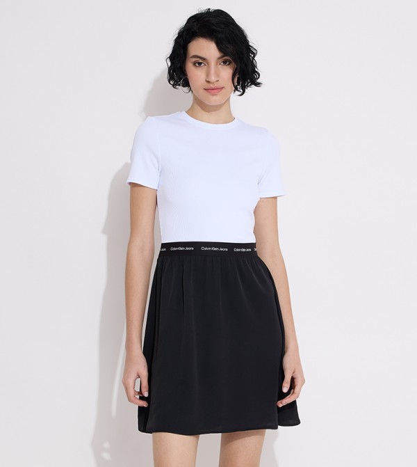 Logo Tape Short Sleeves Fit and Flare Dress