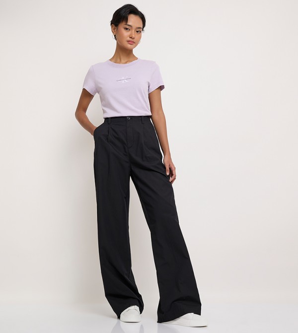 Solid High-Rise Wide Leg Pants