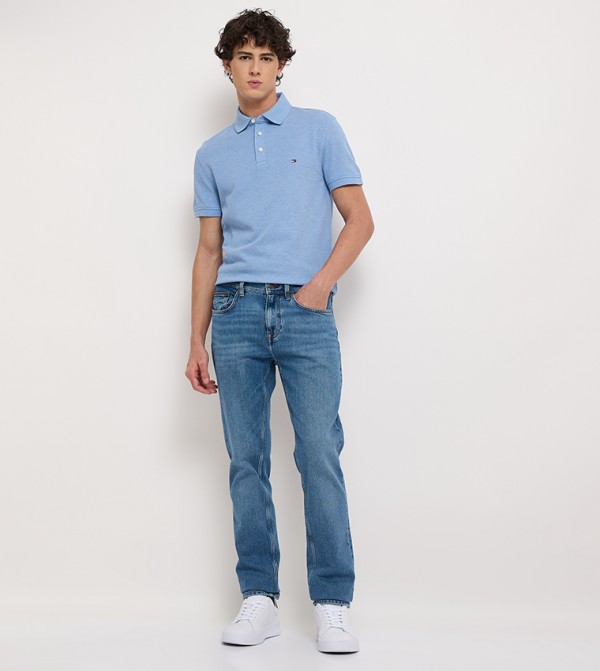 Washed Mid-Rise Straight Fit Jeans