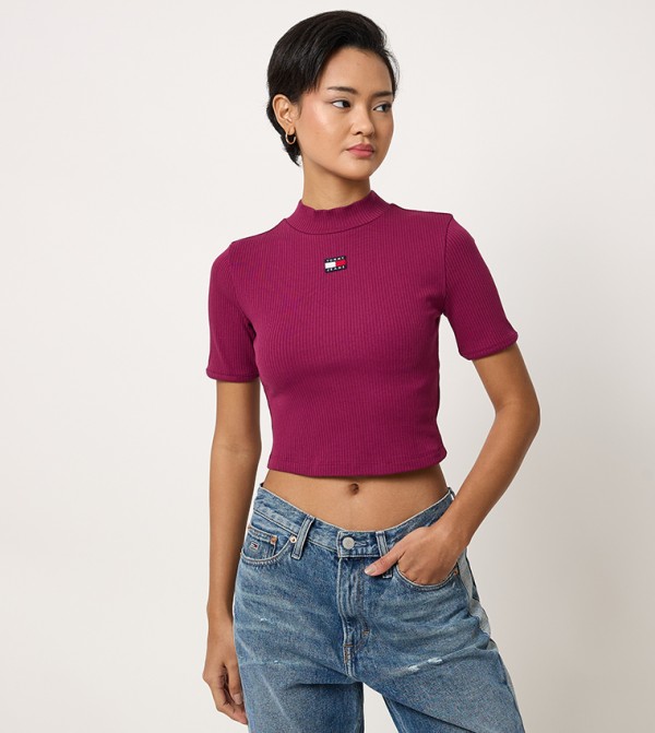 Logo Badge Mock Neck Crop Top