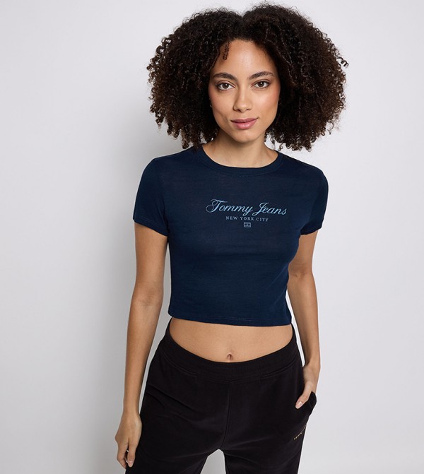 Monogram Printed Slim Fit Cropped T-Shirt