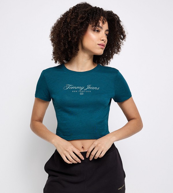 Monogram Printed Slim Fit Cropped T-Shirt