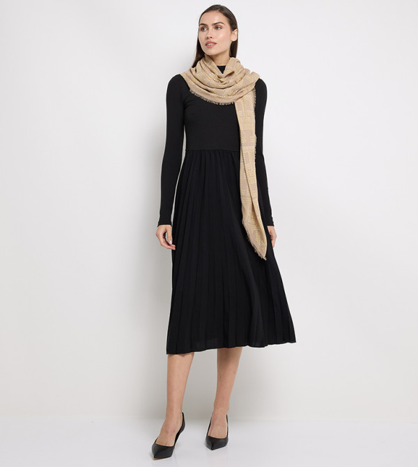 Ribbed High Neck Midi Dress