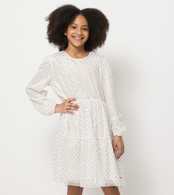 Foil Star Printed Long Sleeves Mini Dress