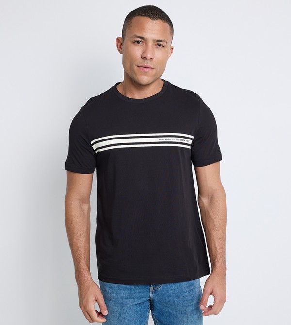 Central Chest Striped Short Sleeves T-Shirt