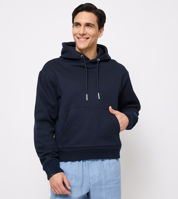 Solid Long Sleeves Boxy Fit Hoodie