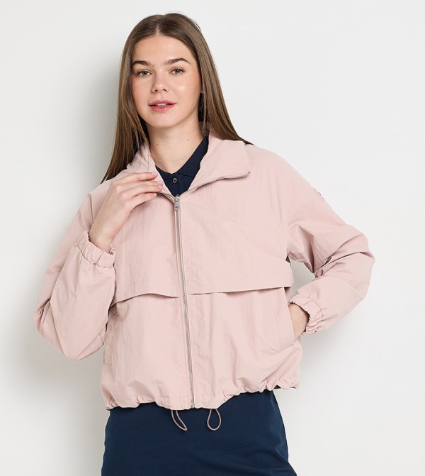 Solid Zip-Through Windbreaker Jacket 