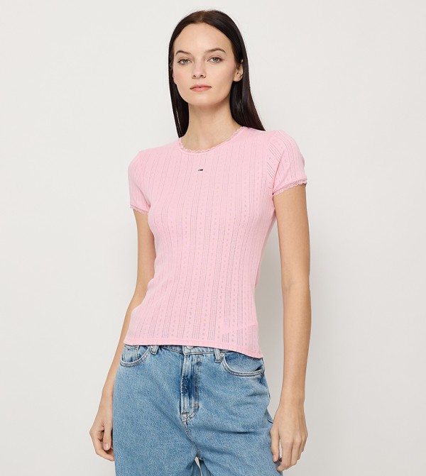 Self Patterned Short Sleeves Top