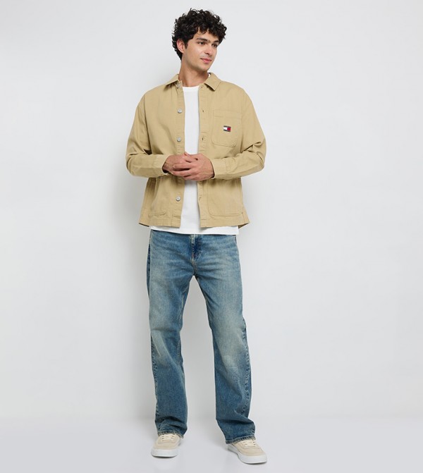 Flag Embroidered Faded Straight Fit Jeans
