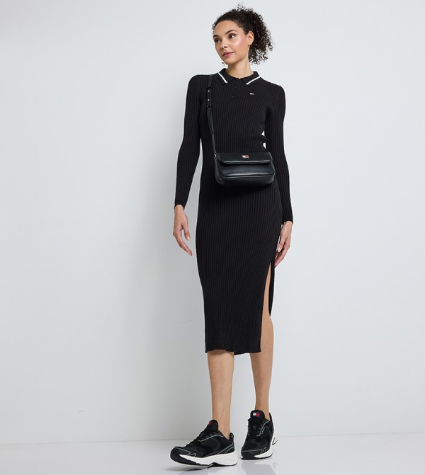 Ribbed Long Sleeves Midi Dress