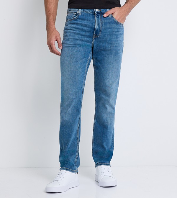 Faded Mid Rise Straight Fit Jeans