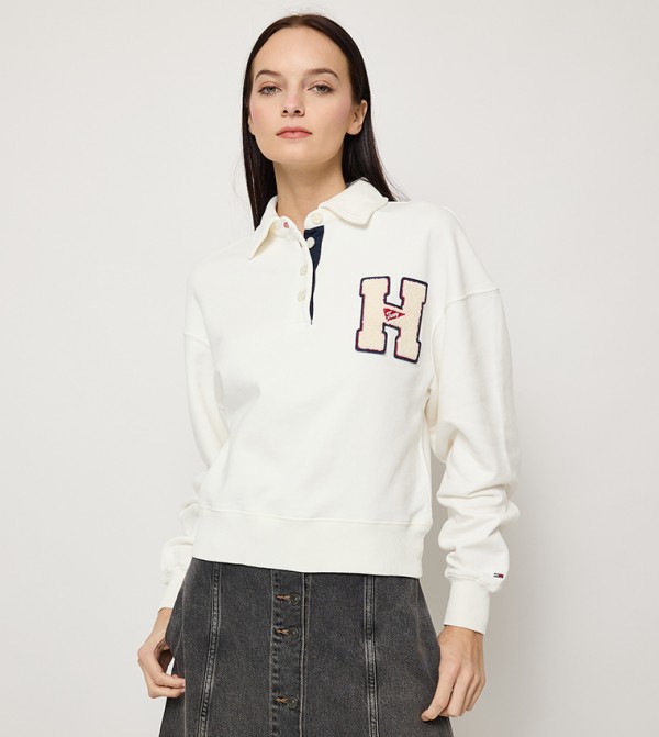 Monotype Appliqued Collared Sweatshirt