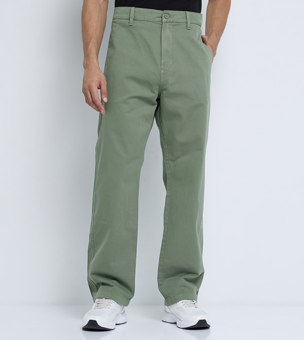 Solid Mid Rise Straight Fit Chinos