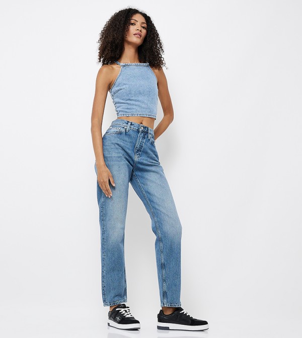 Faded High Rise Straight Fit Jeans