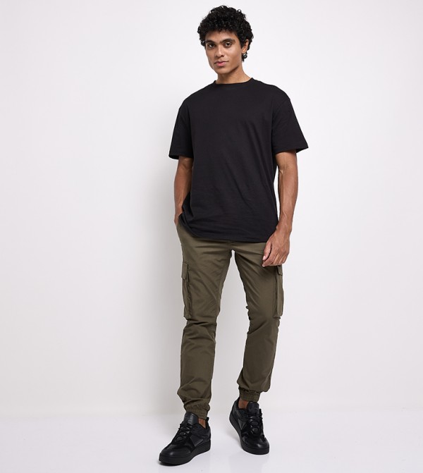 Solid Elastic Waist Cargos