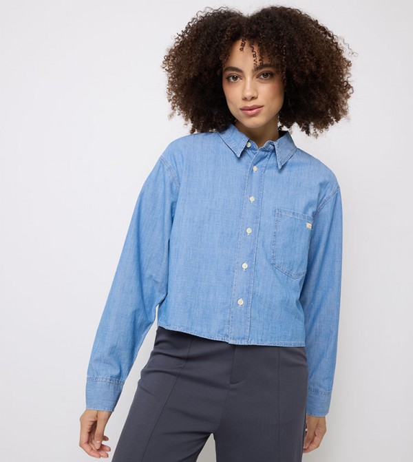 Logo Badge Long Sleeves Denim Shirt