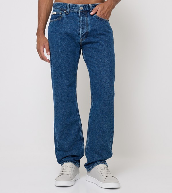 Washed Mid Rise Straight Fit Jeans