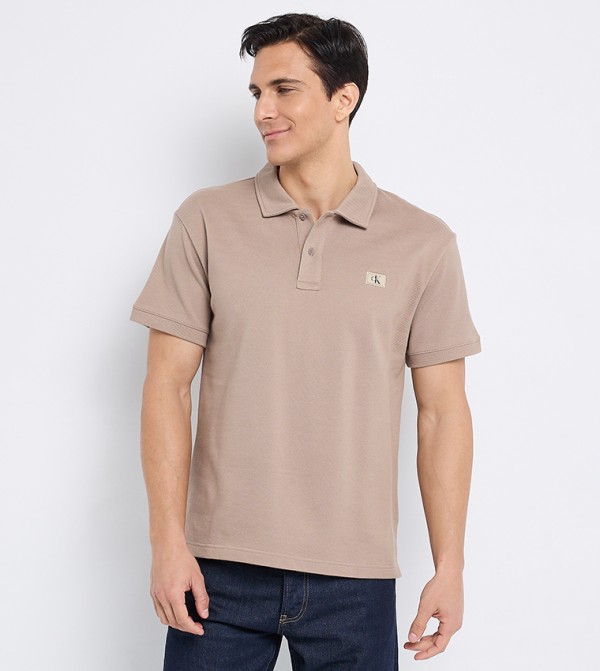 Logo Label Woven Polo T-Shirt