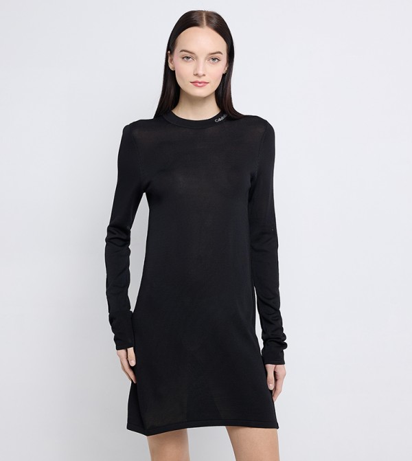 Logo Embroidered Yarn Sweater Dress