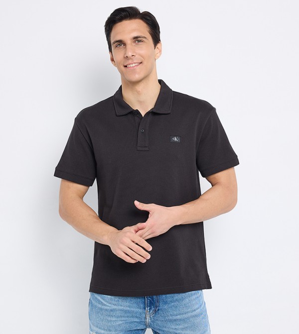 Logo Label Woven Polo T-Shirt