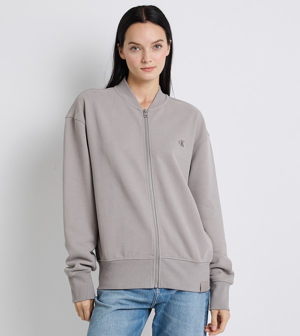 جاكيت كاجوال بياقة واقفة وطبعة مونوغرام