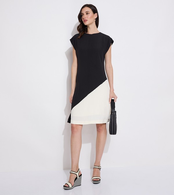 Color Block Crew Neck Midi Dress
