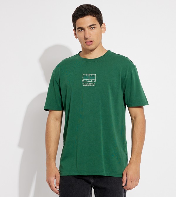Tonal Flag Print Crew Neck T-Shirt