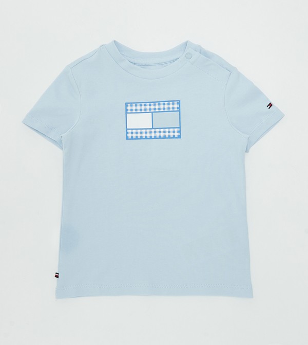 Gingham Flag Print Crew Neck T-Shirt