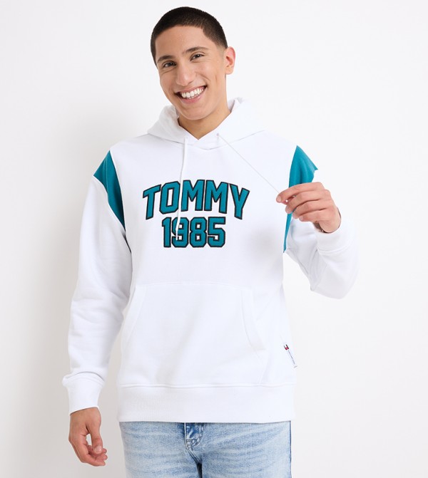 Buy Tommy Hilfiger Logo Embroidered Long Sleeves Hoodie In White