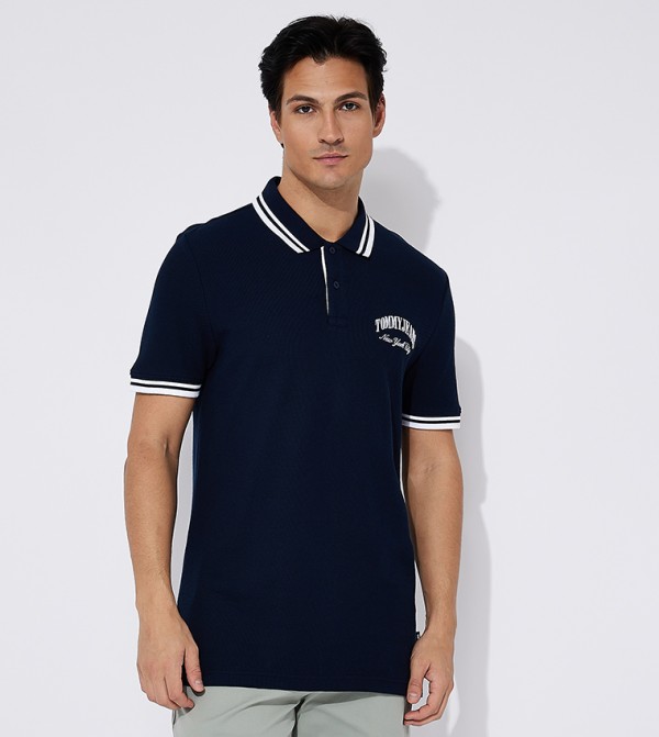 Logo Embroidered Piping Detail Polo T-Shirt