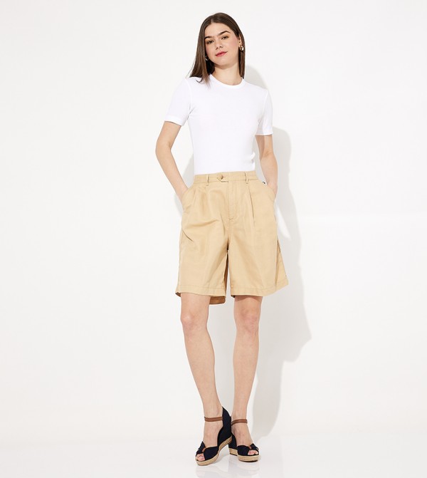 Solid Button Closure Shorts