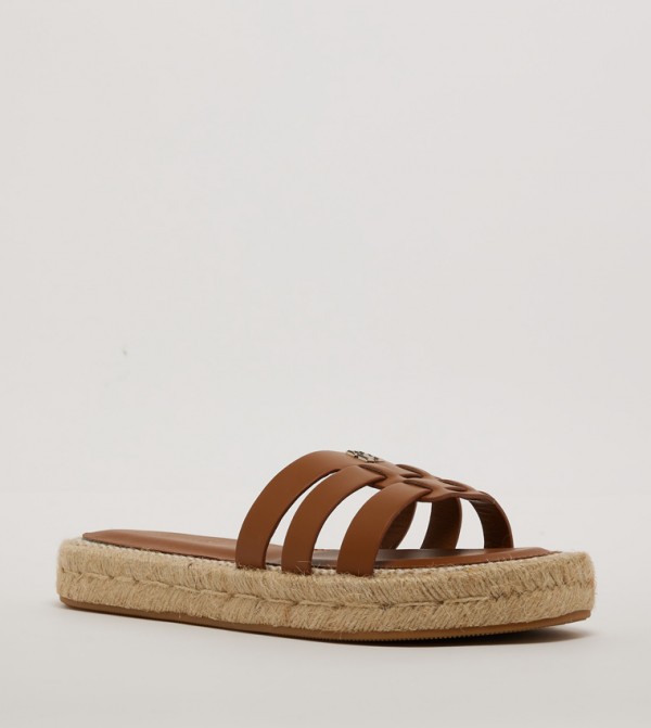 Monogram Detail Open Toe Flatform Sandals