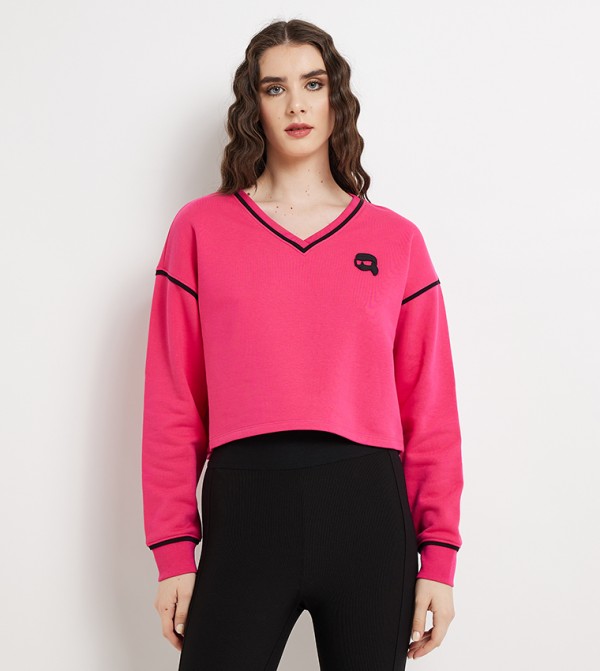 Logo Detail V-Neck Crop Sweatshirt