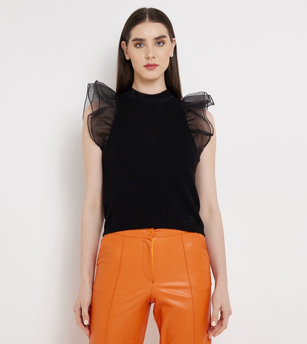 Solid Ruffle Detail Top