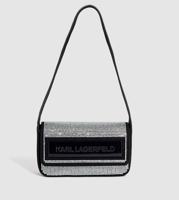 Buy Karl Lagerfeld Embellished Logo Detail Shoulder Bag In Black
