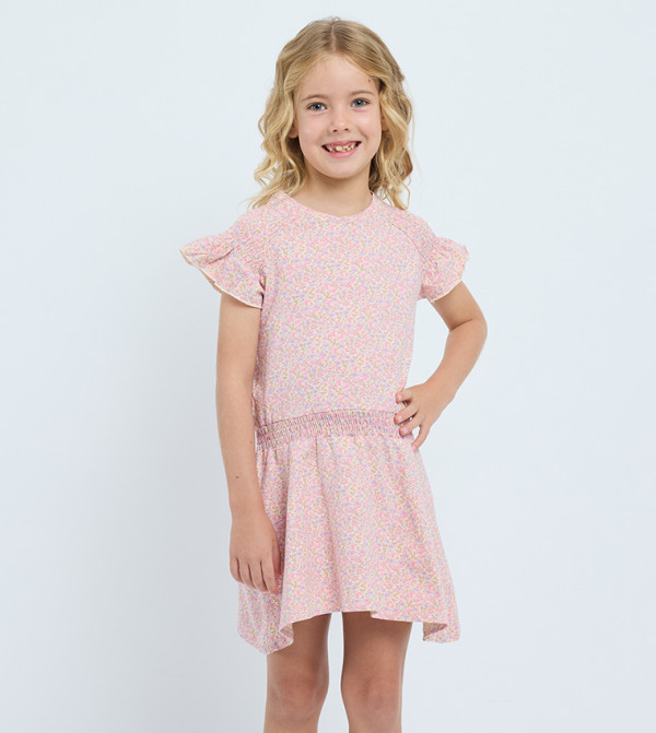 Floral Printed Crew Neck A-Line Dress