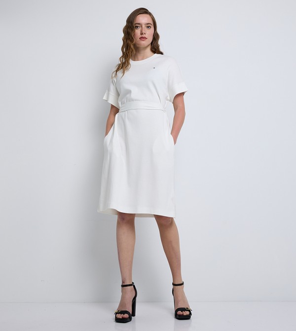 Belted Crew Neck T-Shirt Dress