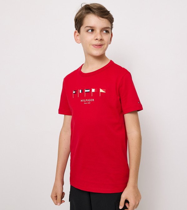Flag Embroidered Crew Neck T-Shirt