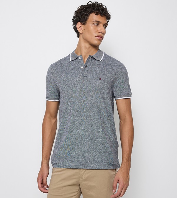Logo Detail Contrast Trim Linen Polo T-Shirt