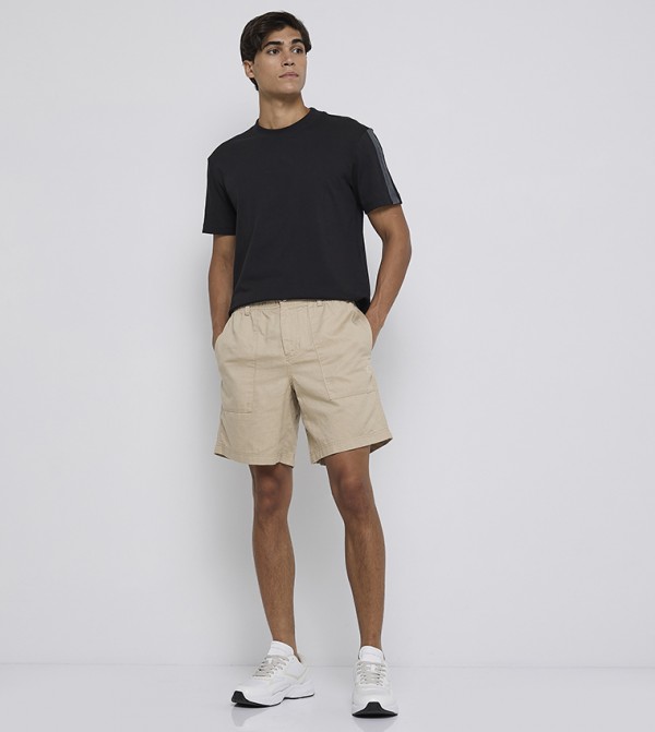 Logo Embroidered Linen Shorts