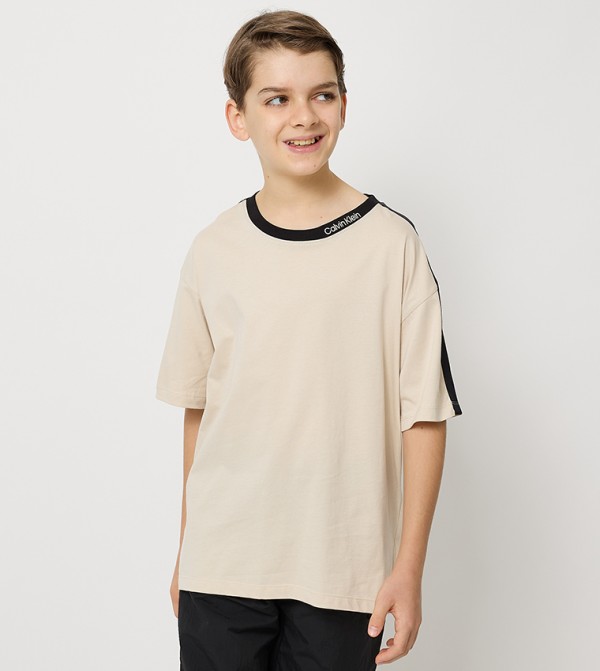 Logo Embroidered Tape Detail T-Shirt