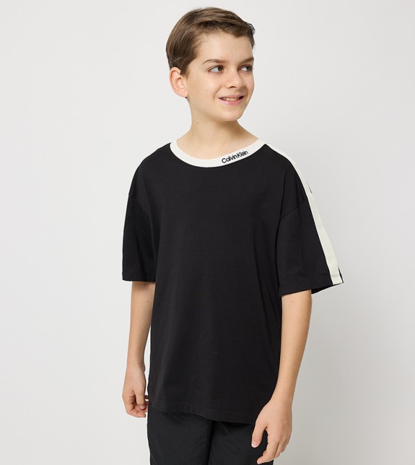 Logo Embroidered Tape Detail T-Shirt