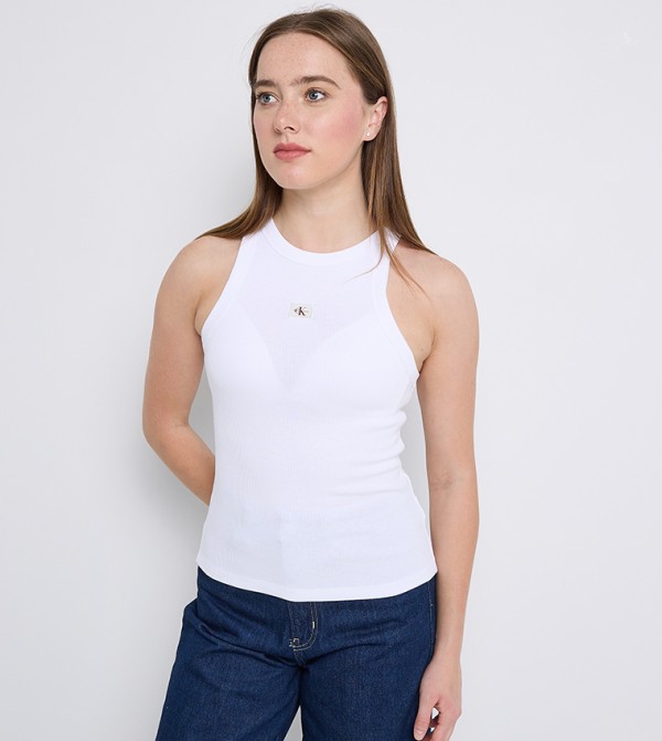 Label Detail Ribbed Tank Top
