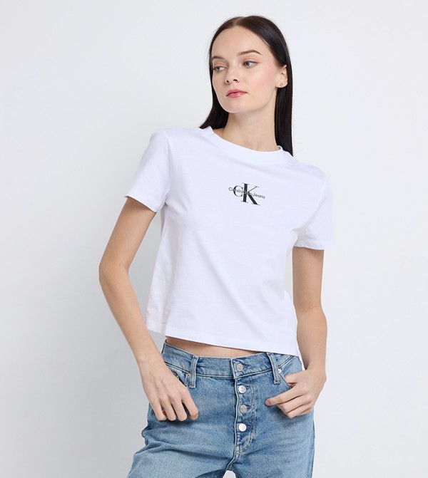 Logo Detail Crew Neck Crop T-Shirt
