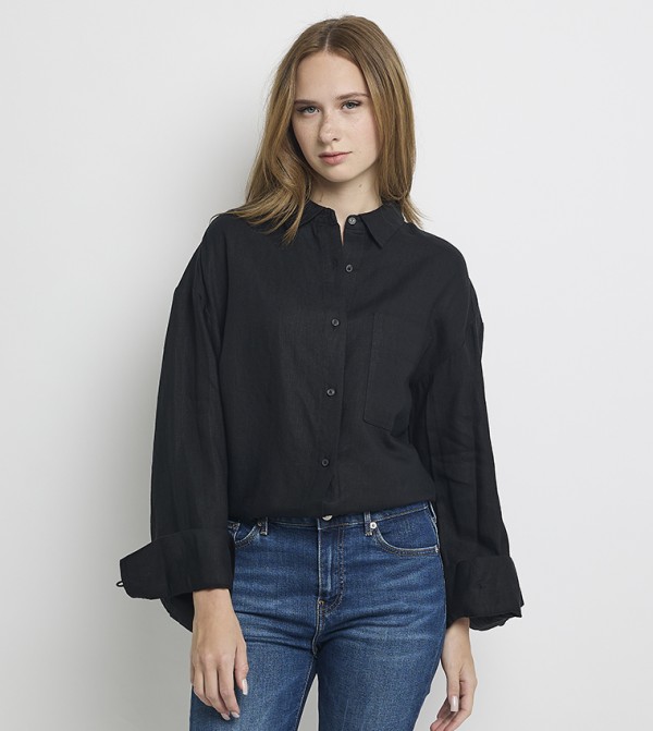 قميص لينن كم طويل 