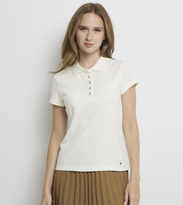 Solid Button Detail Slim Fit Polo T-Shirt