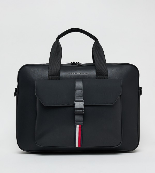 Flag Badge Textured Laptop Bag