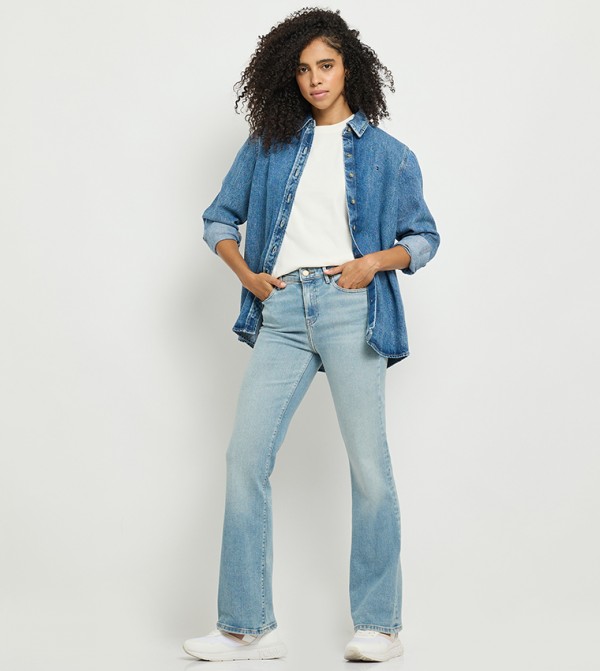 Washed High Rise Bootcut Jeans