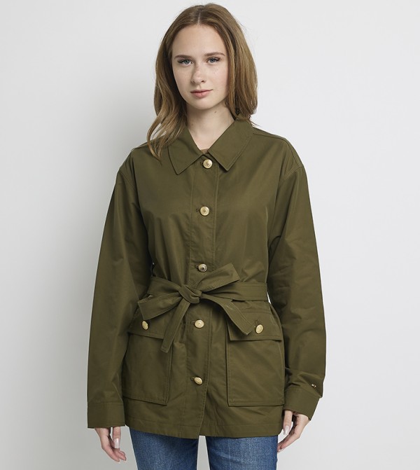 Solid Belted Nylon Shacket
